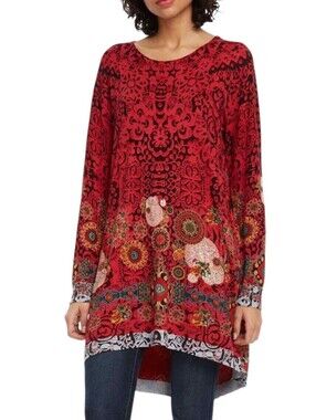 Desigual Katy Long Sleeve Bohemian Mandala Paisley Tunic Festival Dress Size L